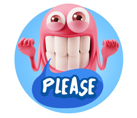 3d Illustration Laughing Character Emoji Expression saying Pleas