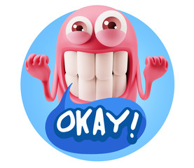 3d Illustration Laughing Character Emoji Expression saying Okay