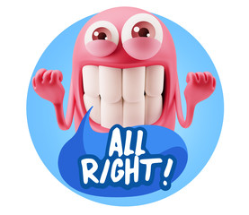 3d Rendering Smile Character Emoticon Expression saying All Righ