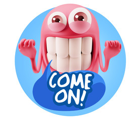 3d Illustration Laughing Character Emoji Expression saying Come