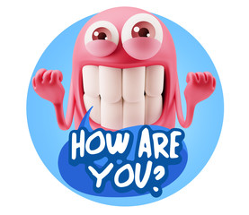 3d Rendering Smile Character Emoticon Expression saying How Are