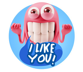 3d Illustration Laughing Character Emoji Expression saying I Lik