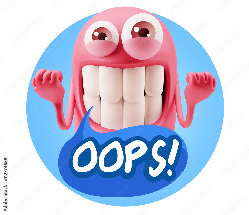 Fototapete 3d Rendering Smile Character Emoticon Expression saying Oops wit