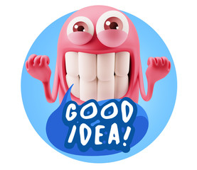 3d Rendering Smile Character Emoticon Expression saying Good Ide