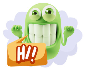 3d Illustration Laughing Character Emoji Expression saying Hi wi
