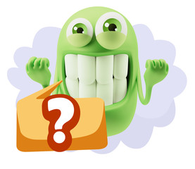3d Illustration Laughing Character Emoji Expression saying ? wit