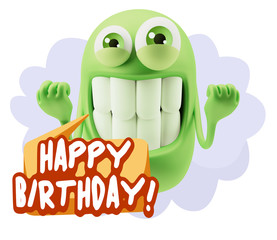 3d Rendering Smile Character Emoticon Expression saying Happy Bi