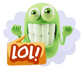 3d Illustration Laughing Character Emoji Expression saying Lol w