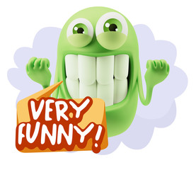 3d Rendering Smile Character Emoticon Expression saying Very Fun