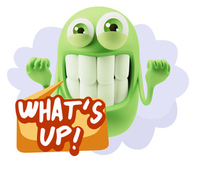 3d Rendering Smile Character Emoticon Expression saying What'S U