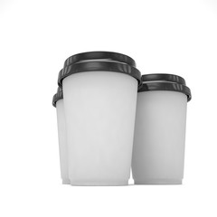 Three paper coffee cups. 3d rendering.