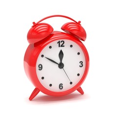 red alarm clock on white. 3d rendering.