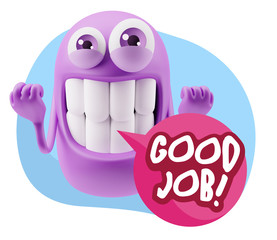 3d Rendering Smile Character Emoticon Expression saying Good Job