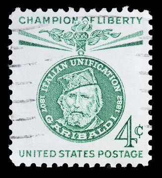 United States used postage stamp showing portrait of Giuseppe Garibaldi