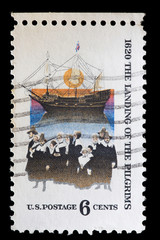 United States used postage stamp showing the Mayflower ship
