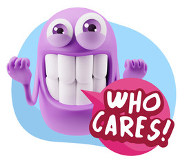 3d Illustration Laughing Character Emoji Expression saying Who C