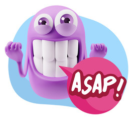 3d Illustration Laughing Character Emoji Expression saying Asap