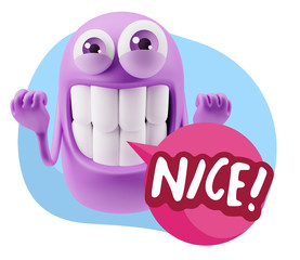 3d Rendering Smile Character Emoticon Expression saying Nice wit