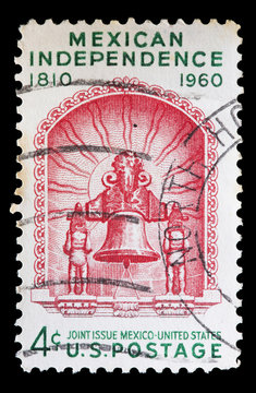 United States used postage stamp commemorating Mexican Independence