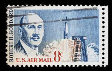 United States used postage stamp showing the engineer Robert Goddard
