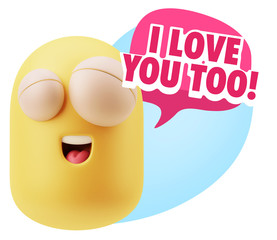 3d Illustration Laughing Character Emoji Expression saying I Lov