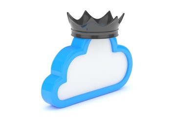 Isolated blue cloud icon with black crown on white background. Symbol of communication, network and technology. Broadband. Online database. 3D rendering.