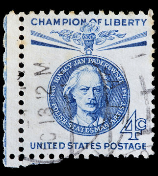 USA used postage stamp showing portrait of Ignacy Jan Paderewski