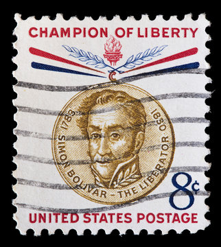 United States used postage stamp showing portrait of Simon Bolivar