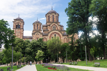 Fototapeta na wymiar St. Mark's Church in Tašmajdan park, Belgrade, Serbia