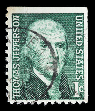 United States used postage stamp showing President Thomas Jefferson