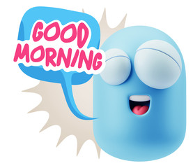 3d Rendering Smile Character Emoticon Expression saying Good Mor