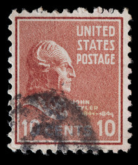 United States used postage stamp showing President John Tyler