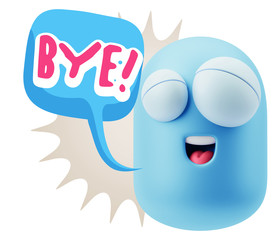 3d Illustration Laughing Character Emoji Expression saying Bye w