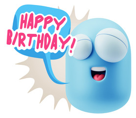 3d Rendering Smile Character Emoticon Expression saying Happy Bi