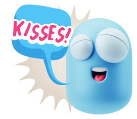 3d Rendering Smile Character Emoticon Expression saying Kisses w
