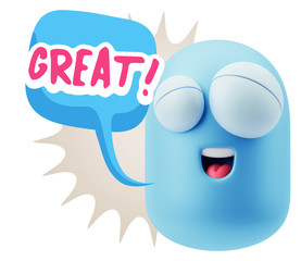 3d Illustration Laughing Character Emoji Expression saying Great