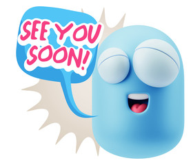 3d Rendering Smile Character Emoticon Expression saying See You