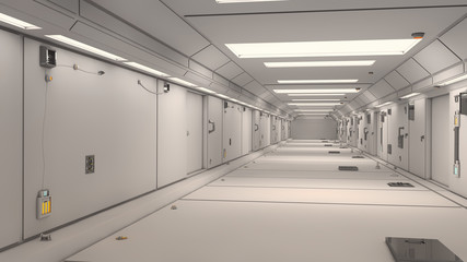 3d render interior. Futuristic hallway. Interior concept design