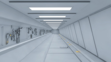 3d render interior. Futuristic hallway. Interior concept design