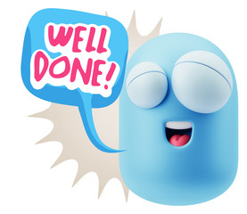 3d Rendering Smile Character Emoticon Expression saying Well Don