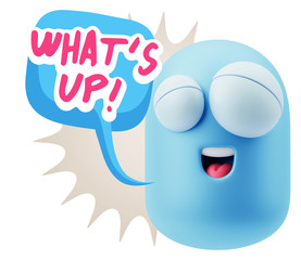 3d Rendering Smile Character Emoticon Expression saying What'S U