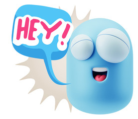 3d Illustration Laughing Character Emoji Expression saying Hey w