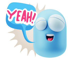 3d Illustration Laughing Character Emoji Expression saying Yeah