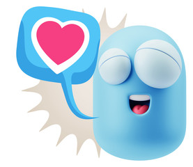 3d Rendering Smile Character Emoticon Expressing Love with a Hea