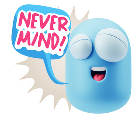 3d Rendering Smile Character Emoticon Expression saying Never Mi