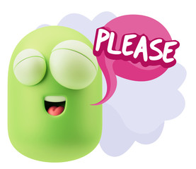 3d Illustration Laughing Character Emoji Expression saying Pleas
