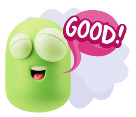 3d Illustration Laughing Character Emoji Expression saying Good