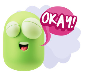 3d Illustration Laughing Character Emoji Expression saying Okay