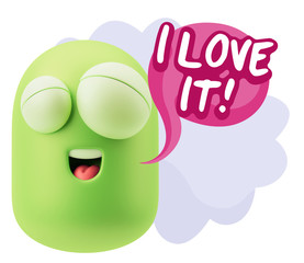 3d Rendering Smile Character Emoticon Expression saying I Love I