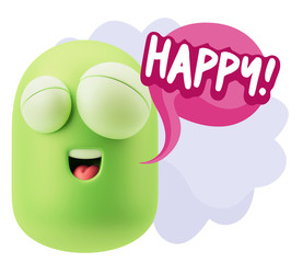 3d Rendering Smile Character Emoticon Expression saying Happy wi